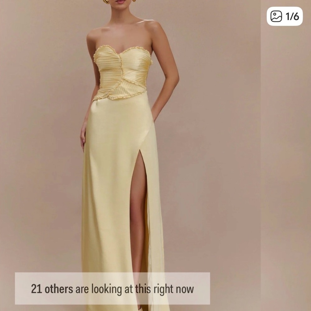 Meshki Larissa Satin Maxi Dress with Ruched Petals - Lemon